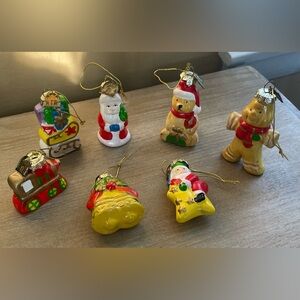 Vintage Thomas Pacconi lot 8 small Christmas Tree ornaments Santa, bear, train